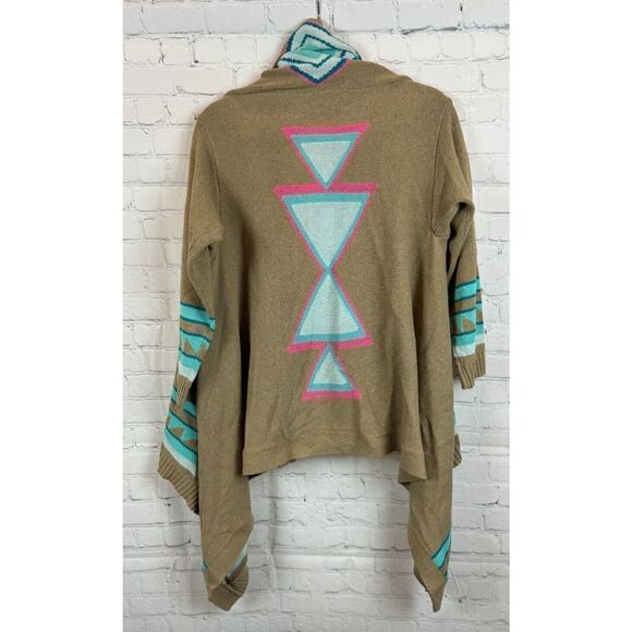 ROJA beige blue aztec southwestern knit waterfall open front cardigan XS NWT - Picture 8 of 8
